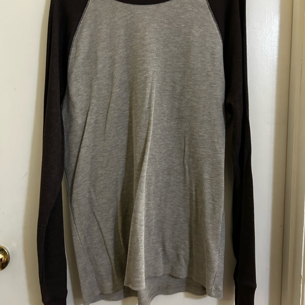 Old Navy Waffle Knit Cream and Brown Long-sleeve Shirt